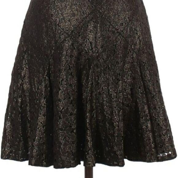 Anna Sui Goth Witchy Black Lace Skater Skirt Full Ribbon Gold Highlights Sz 4 - Picture 5 of 11
